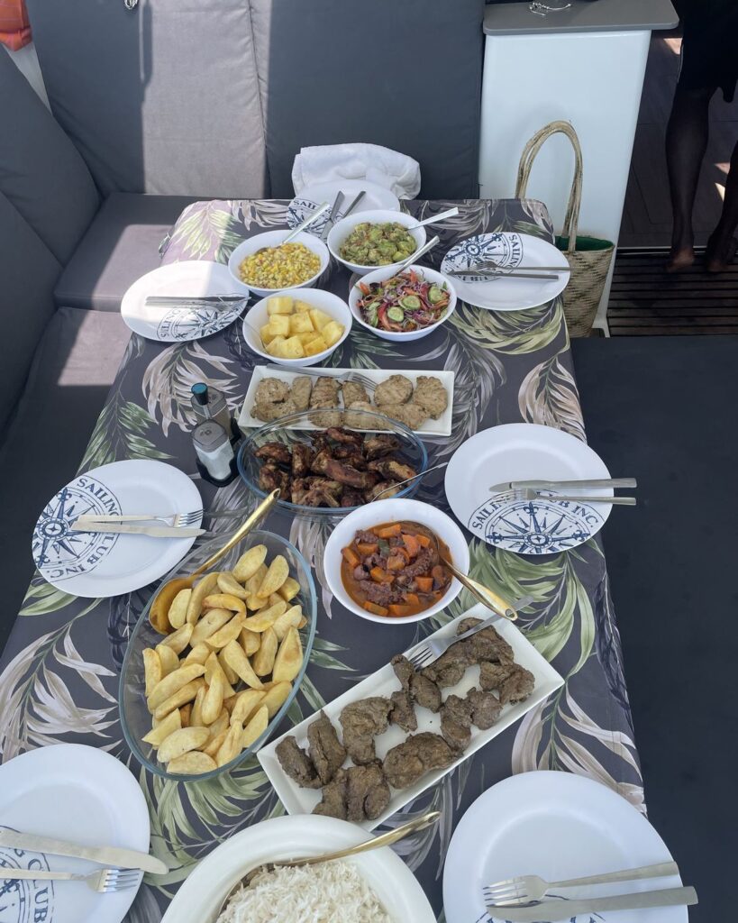 Multi-course meal served on board a catamaran day trip in Zanzibar