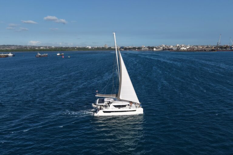 Private catamaran sailing along the Zanzibar coast