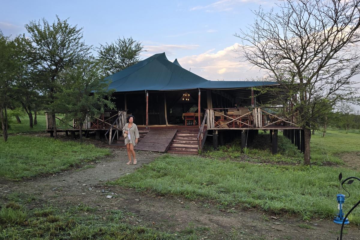 Safari tent lodge among trees in the savannah